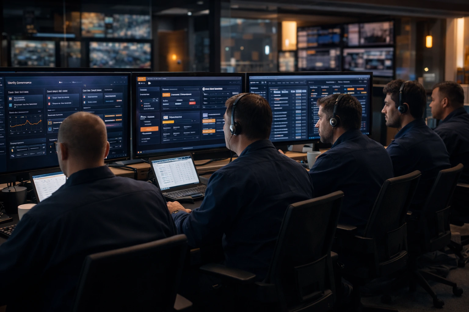 Business and government officials reviewing access control boards